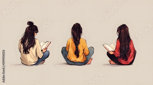 Floral Education: Graphic Illustration of a Woman Engaged in Academic Storytelling