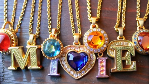 Gold Necklaces with Gemstone Pendants Spelling 