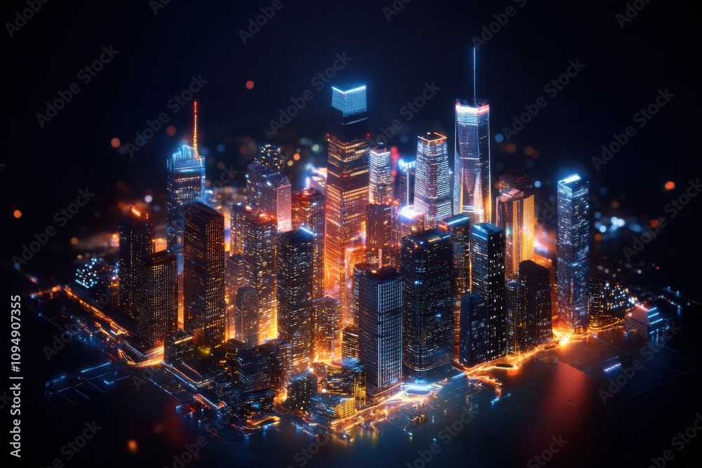 Obraz premium Vibrant Isometric Cityscape at Night