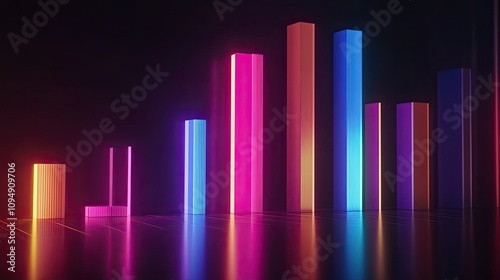 Dynamic bar chart with a glowing neon effect, [business chart], [highlighting modernity in financial analysis]