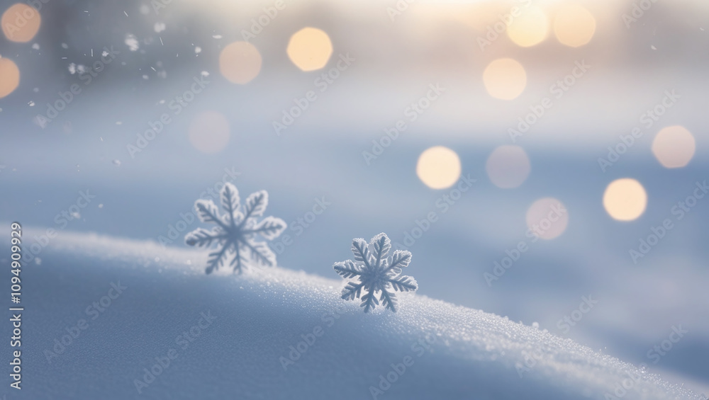 Winter Snow Background with Bokeh Lights and Snowflakes Winter Snow Background with Bokeh Lights and Snowflakes