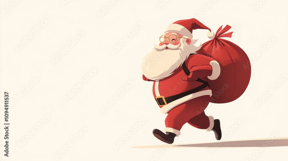 Cute Santa carrying gift bag. Christmas holiday greeting card design background template. Cute Santa carrying gift bag. Christmas holiday greeting card design background template.