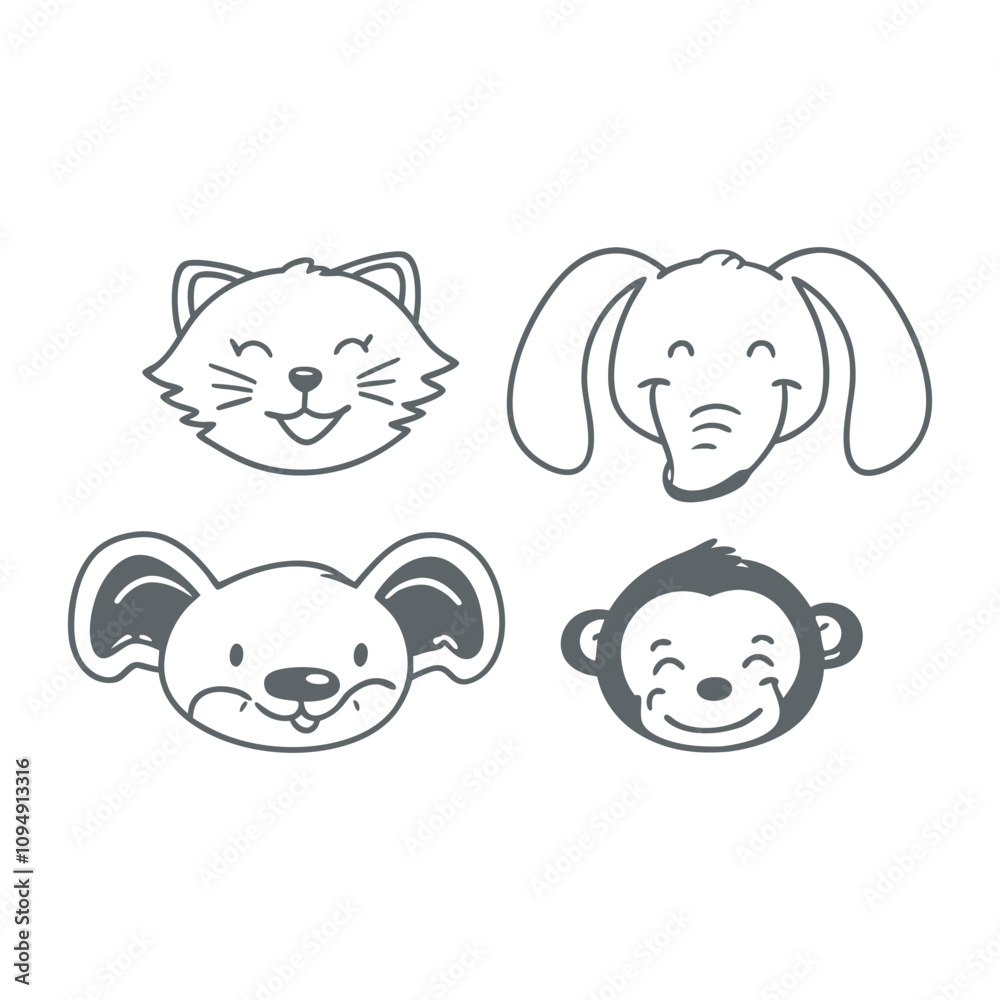 Fototapeta premium The silhouette of cute animals emoji and sticker vector illustration