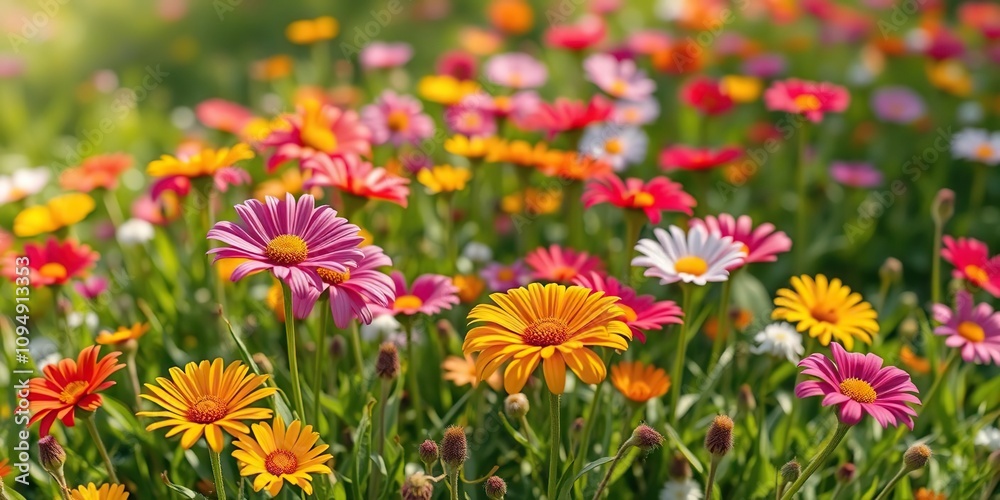 A patch of vibrant wildflowers swaying gently in the spring breeze, floral arrangement, natural beauty A patch of vibrant wildflowers swaying gently in the spring breeze, floral arrangement, natural beauty