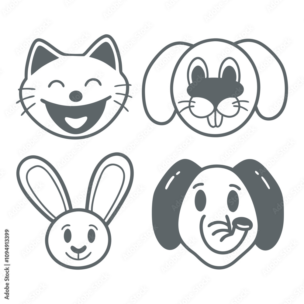 Fototapeta premium The silhouette of cute animals emoji and sticker vector illustration