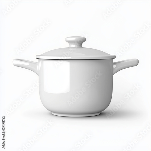 White saucepan with lid kitchen utensil element isolated on white background