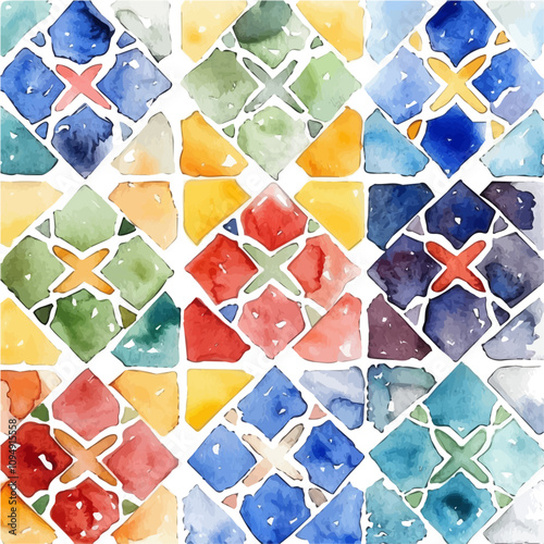 A watercolor illustration of Moroccan Zellige Tiles, isolated on a white background. Moroccan Zellige Tiles vector.