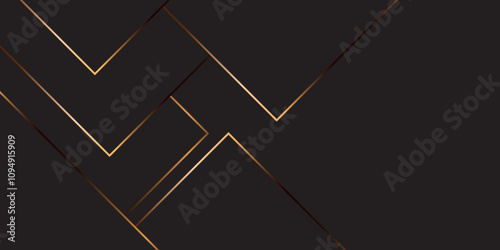 Design geometric tile gold on black background with triangle shape. Geometric dark material background. Elegant abstract shiny luxury black gold background for wallpaper, banner, cover or Presentation