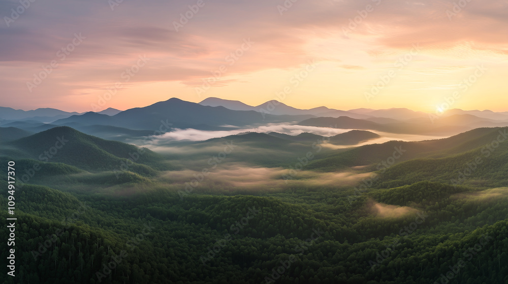 Sunset Over the Great Smoky Mountains With Rolling Hills and Forested Peaks Sunset Over the Great Smoky Mountains With Rolling Hills and Forested Peaks