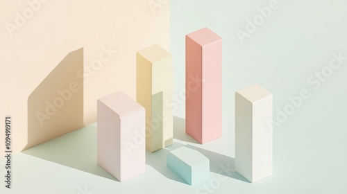 Minimalist isometric bar chart in soft colors, [business visualization], [focusing on clarity and simplicity in data] 