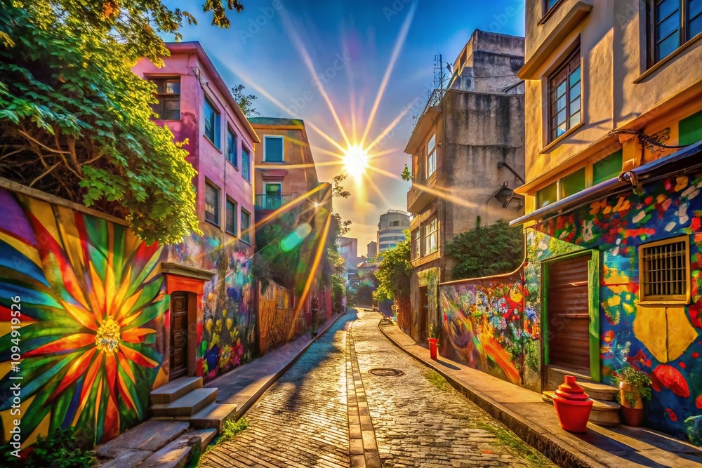 Fototapeta premium Captivating Urban Exploration Photography Inspiring Positive Vibes and Great Day Experiences in Cityscapes with Vibrant Colors and Unique Architectural Details