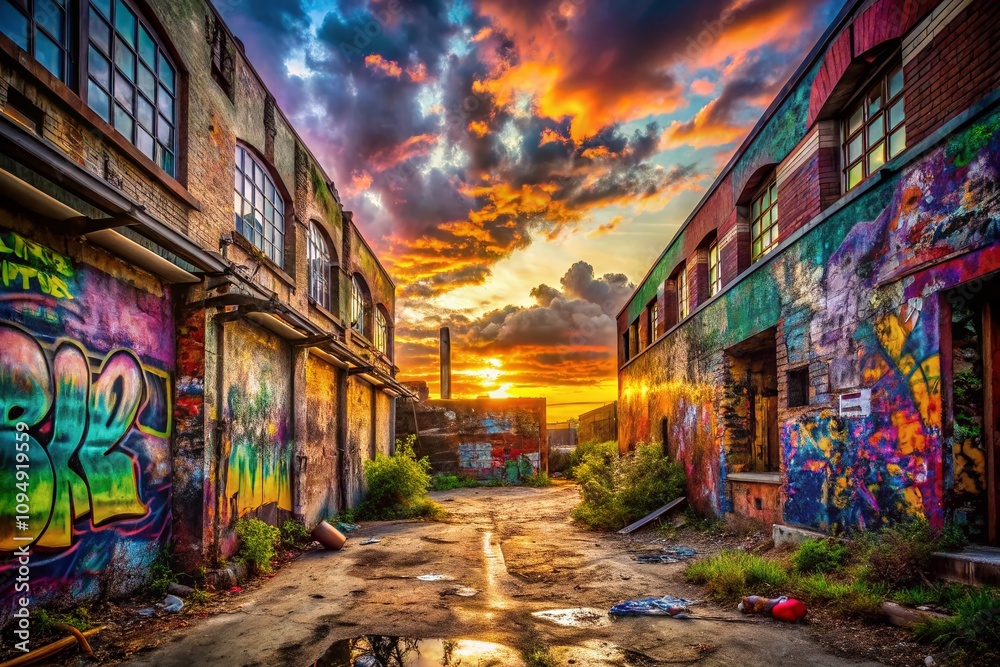 Fototapeta premium Captivating Urban Exploration Photography of Abandoned Buildings and Hidden Alleyways in the Heart of the City, Showcasing Gritty Textures and Unique Architectural Details