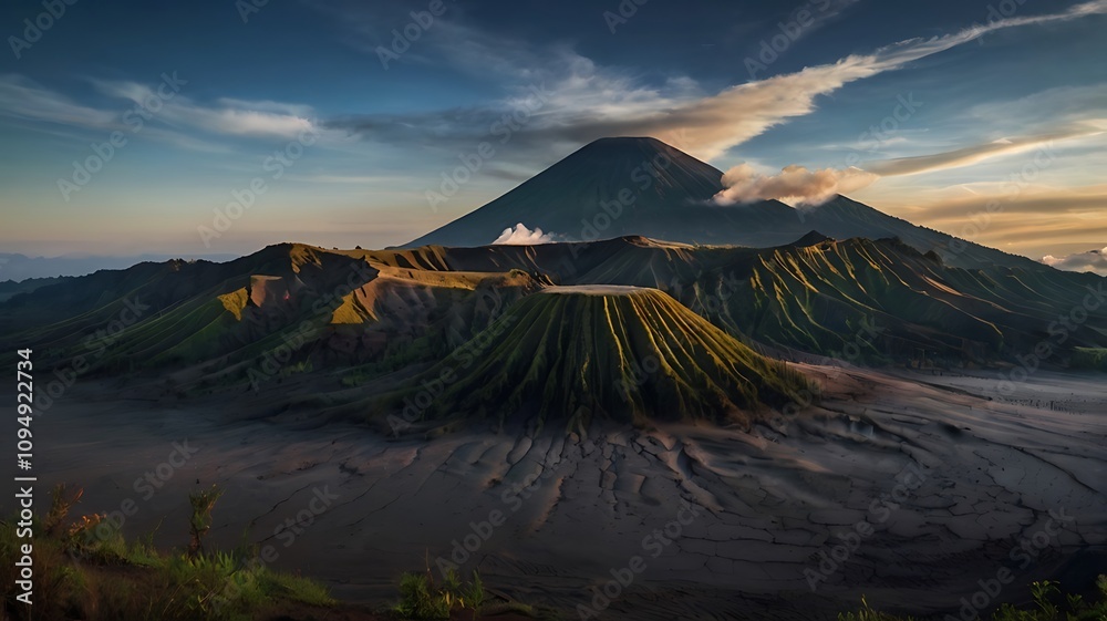Majestic Volcanic Landscape at Sunrise in Indonesia Majestic Volcanic Landscape at Sunrise in Indonesia