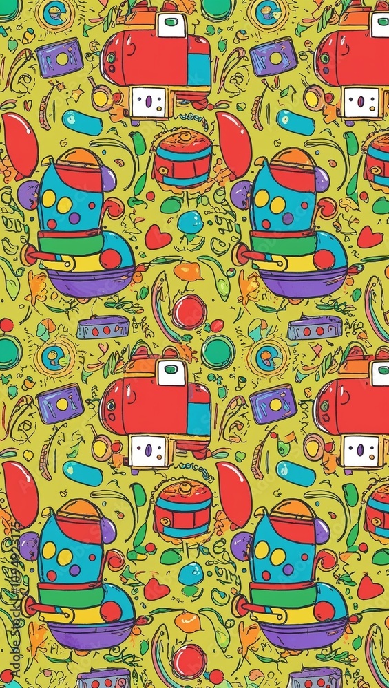 Fototapeta premium kids toys doodle pattern with bright hues hand drawing