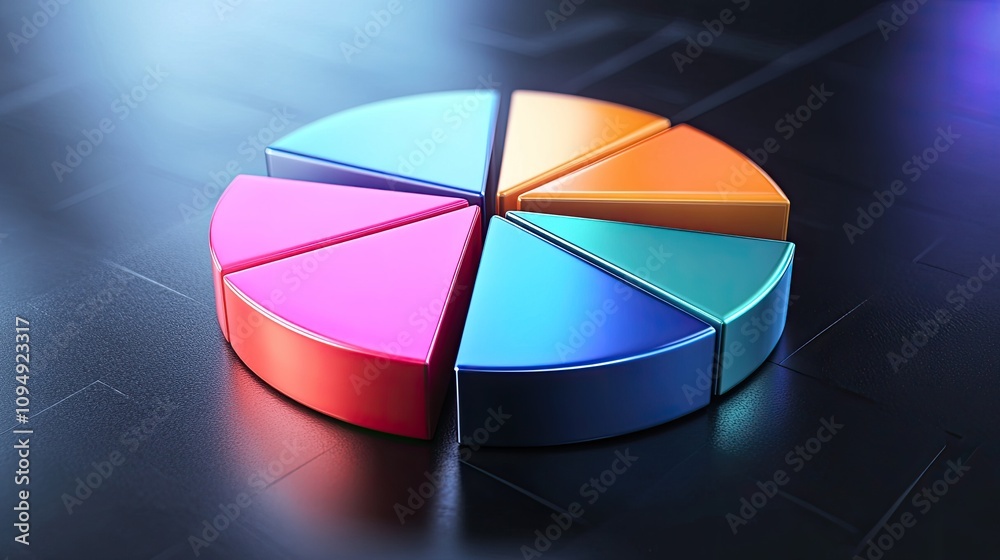 Obraz premium Realistic 3D pie chart with metallic sheen, [business visual], [emphasizing precision and cutting-edge technology]