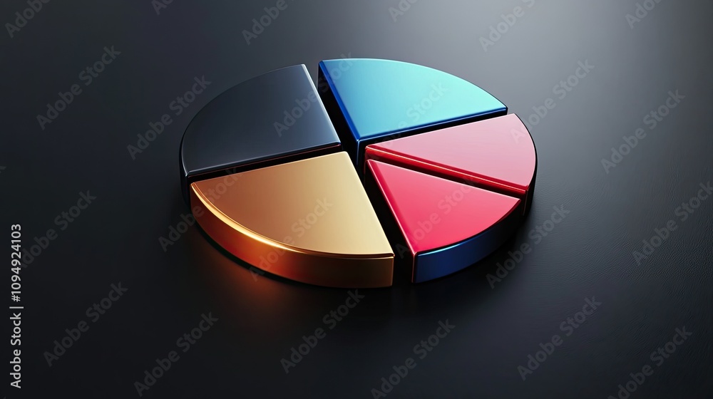 Obraz premium Realistic 3D pie chart with metallic sheen, [business visual], [emphasizing precision and cutting-edge technology]