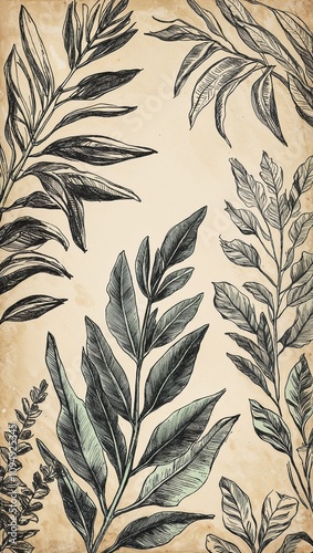 Sketchstyle foliage with vintage look hand drawing photo