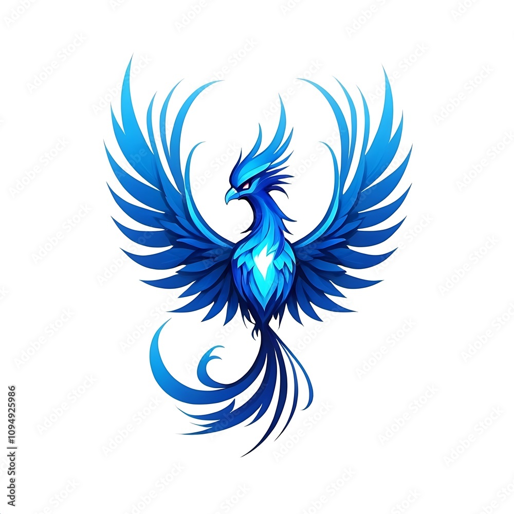 Modern phoenix in blue for logo icon , isolated on white background Modern phoenix in blue for logo icon , isolated on white background
