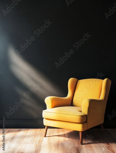 Yellow Armchair Against Dar...