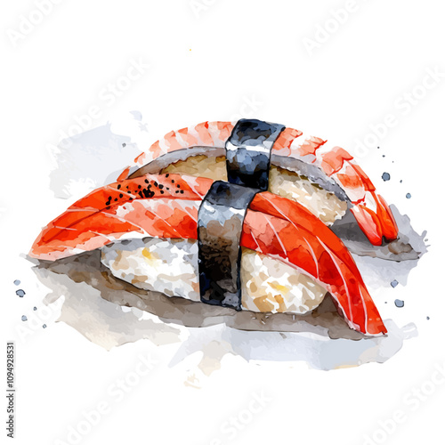 A watercolor of Nigiri Sushi, isolated on a white background. Nigiri Sushi vector.