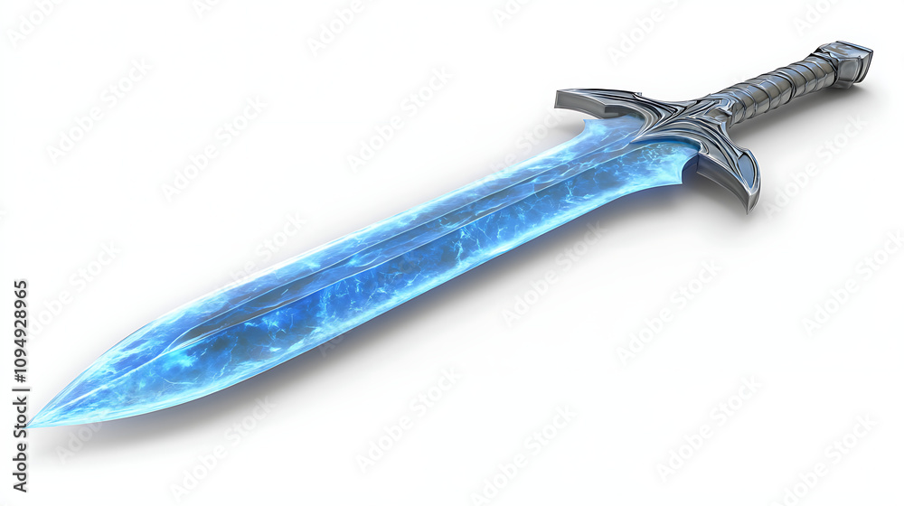 Mystical sword made of blue obsidian with white background Mystical sword made of blue obsidian with white background
