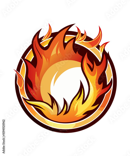 Burning Circle Flame Frame Vector Illustration - Fire Logo Icon, Silhouette Clipart Design