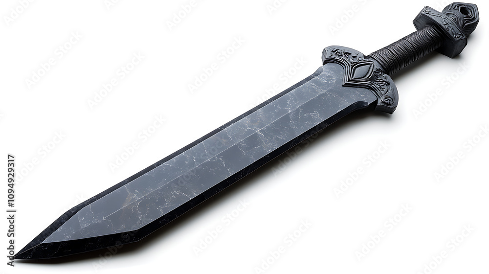 Obsidian sword textured craftsmanship and design with white background Obsidian sword textured craftsmanship and design with white background