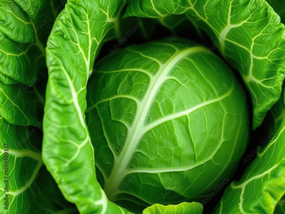 Close-up of fresh green cabbage leaves with intricate veins and textures, close-up photography, ingredients Close-up of fresh green cabbage leaves with intricate veins and textures, close-up photography, ingredients