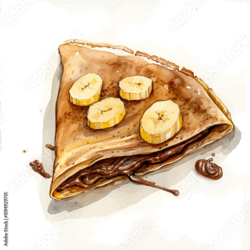 A watercolor painting of Nutella Crepe, isolated on a white background. Nutella Crepe vector.