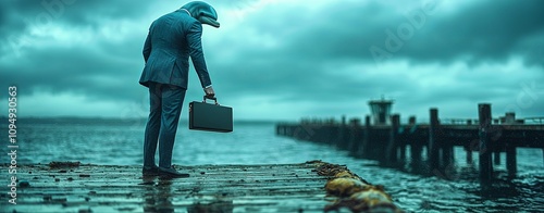 Intelligent Dolphin in Tailored Suit Holding Briefcase photo