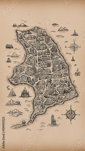 Wallpaper Mural Handdrawn map with landmarks and icons hand drawing Torontodigital.ca