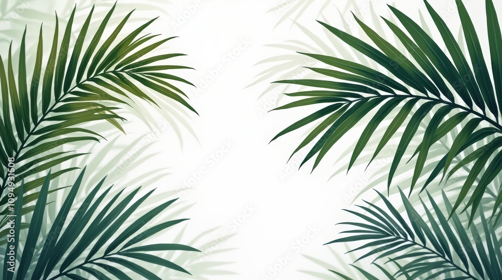 Illustration with a white background and tropical leaves. Illustration with a white background and tropical leaves.