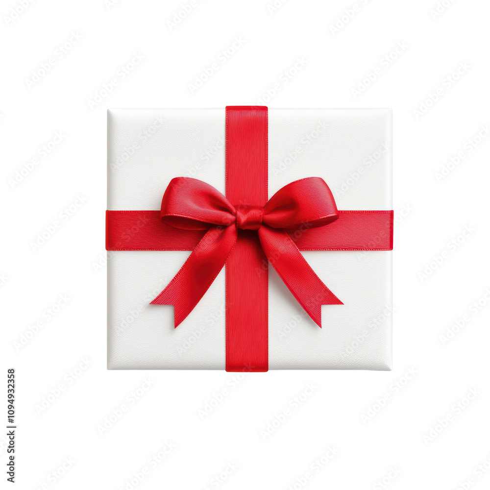 Elegant white gift box with red ribbon and bow Elegant white gift box with red ribbon and bow