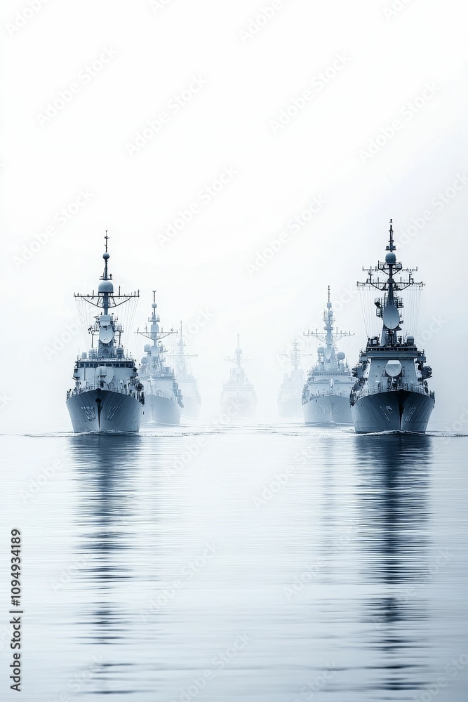 Navy warships sailing in foggy waters. Navy warships sailing in foggy waters.