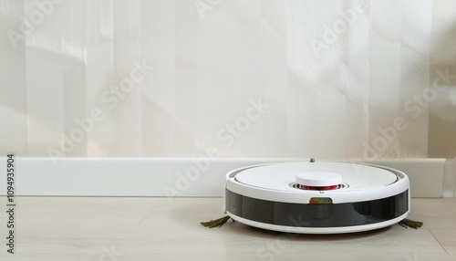  Robot vacuum cleaner operating in a bright indoor space photo