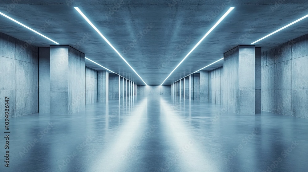 futuristic Modern Sci Fi Concrete Hallway Corridor Tunnel Warehouse Underground Garage Grunge Dark Empty Reflection Showcase Stage White Blue Glow Spaceship 3D Rendering. futuristic Modern Sci Fi Concrete Hallway Corridor Tunnel Warehouse Underground Garage Grunge Dark Empty Reflection Showcase Stage White Blue Glow Spaceship 3D Rendering.