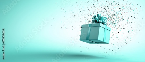 Celebratory gift launch minimalistic birthday design digital environment soft blue theme festive viewpoint joyful concept for event planning