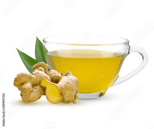 Ginger tea. Cup of ginger tea  alternative medicine, natural homemade  for cold and flu on transparent.