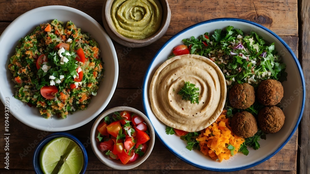 Colorful Mediterranean Vegan Cuisine Spread Colorful Mediterranean Vegan Cuisine Spread
