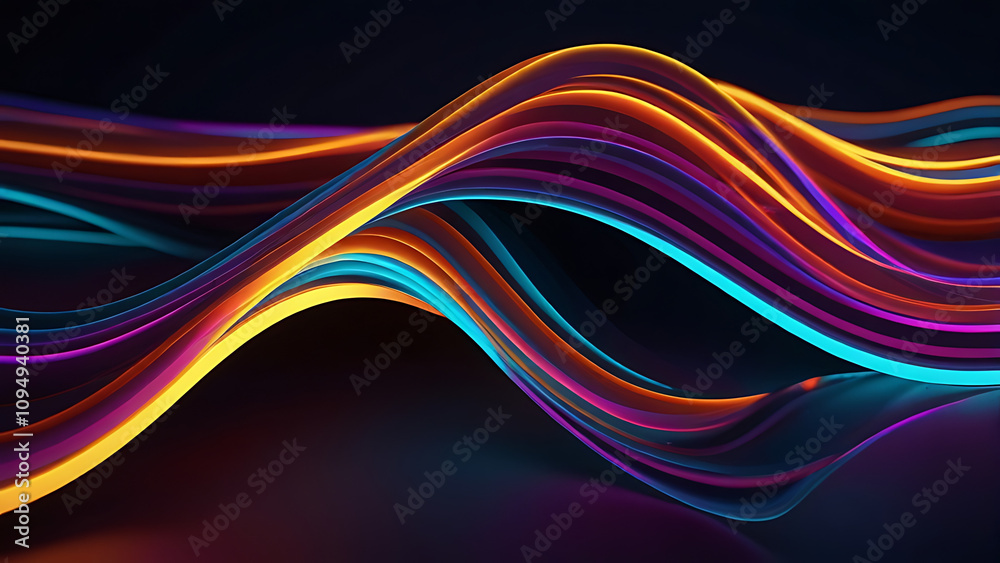 A 3D render of a simple wallpaper with an abstract colorful background illuminated with colorful neon lights. There is a glowing curvy line in the middle of the background. A 3D render of a simple wallpaper with an abstract colorful background illuminated with colorful neon lights. There is a glowing curvy line in the middle of the background.