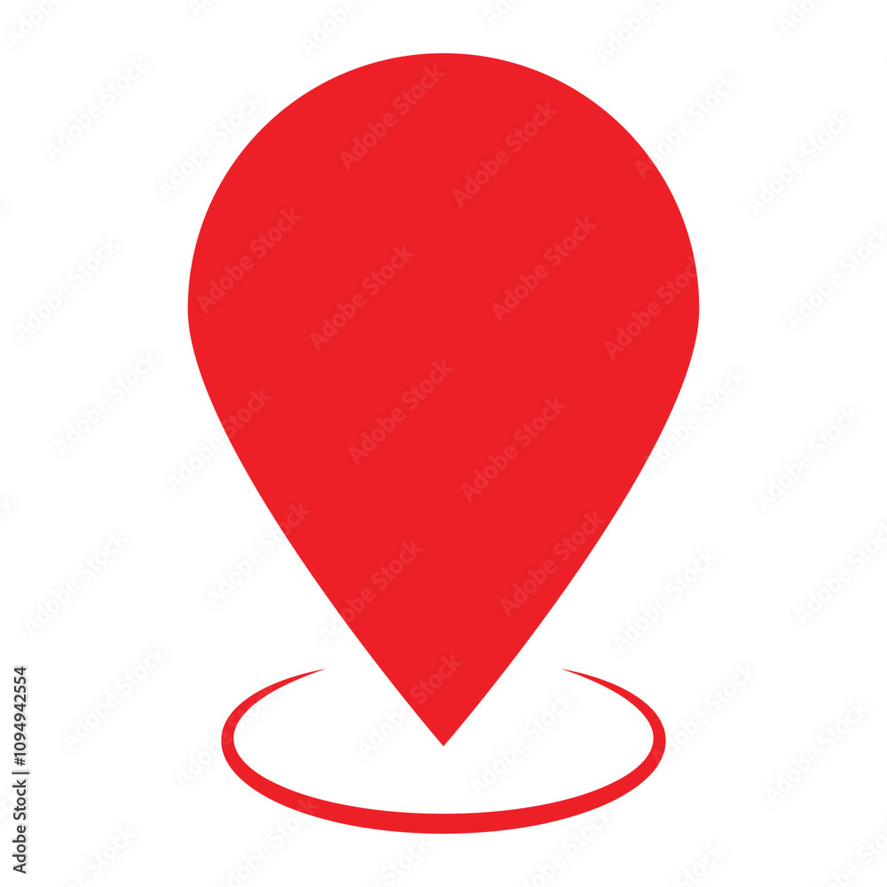 Red map pin above a surface. Location pin filled with a solid red color. Location tag template Red map pin above a surface. Location pin filled with a solid red color. Location tag template