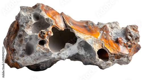 Fototapeta Naklejka Na Ścianę i Meble -  Gray and Orange Rock with Holes - Realistic Image