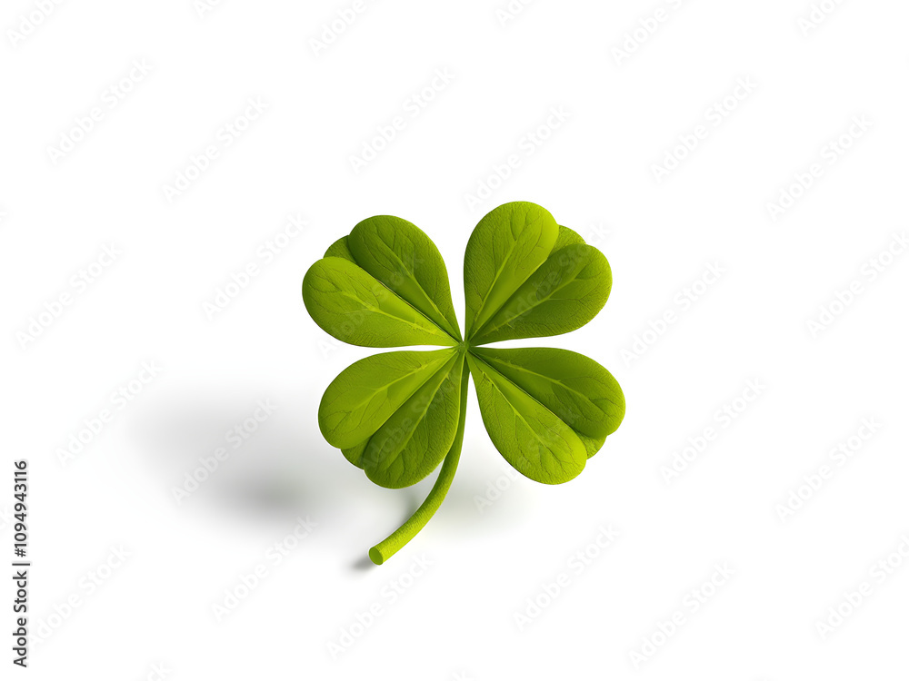 3D illustration of a four-leaf clover isolated on white background. Such clovers are typically symbols of good luck 3D illustration of a four-leaf clover isolated on white background. Such clovers are typically symbols of good luck