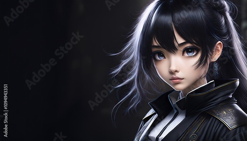 An anime style girl with a dark black gothic style background  photo