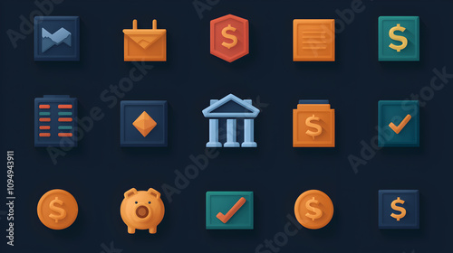 Financial icons digital design graphic elements modern workspace flat view business concept for effective communication