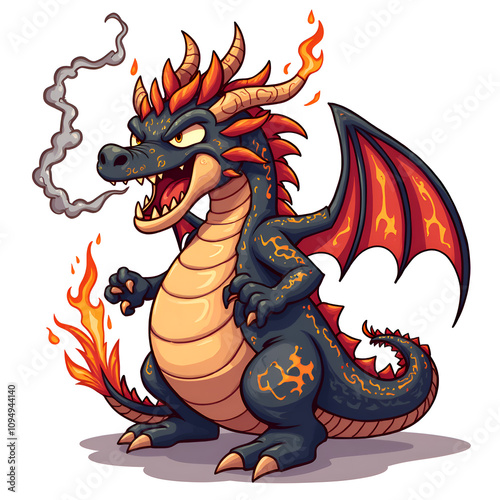 Majestic dragon with fiery breath and glowing embers, perfect for fantasy art lovers, illustration of fantasy character concept.