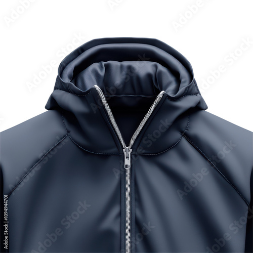 Close-up of a stylish navy blue zip-up jacket photo