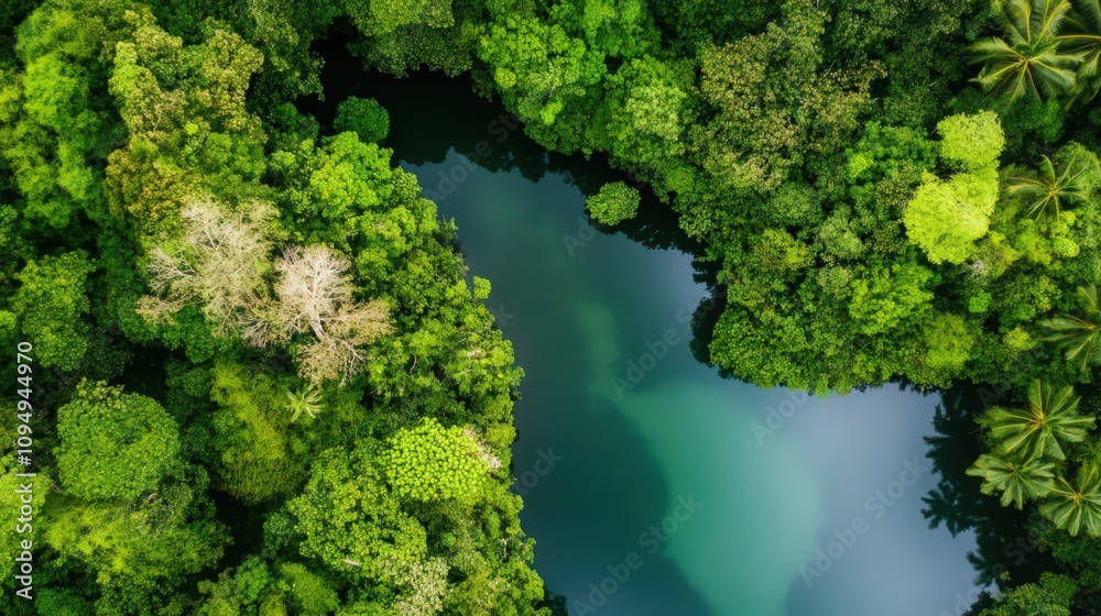 A lush green forest with a body of water in the middle A lush green forest with a body of water in the middle