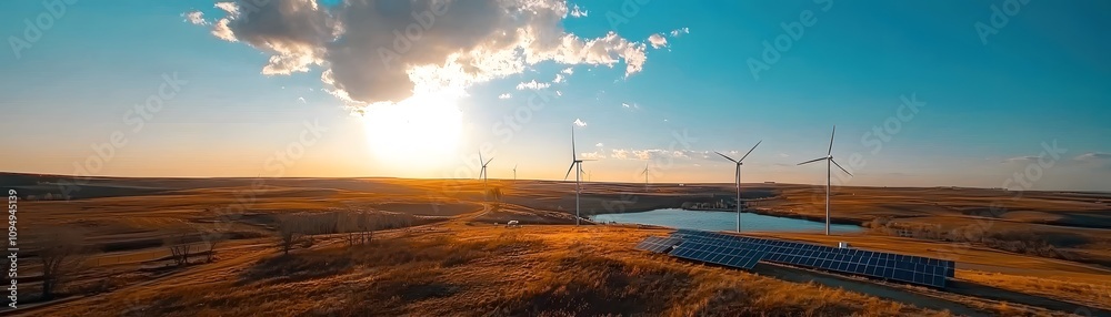 Obraz premium close-up_of_a_hand_touching_a_solar_panel_wind_turbines