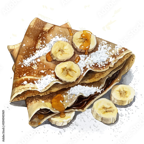 A watercolor clipart of Nutella Crepe, isolated on a white background. Nutella Crepe vector.